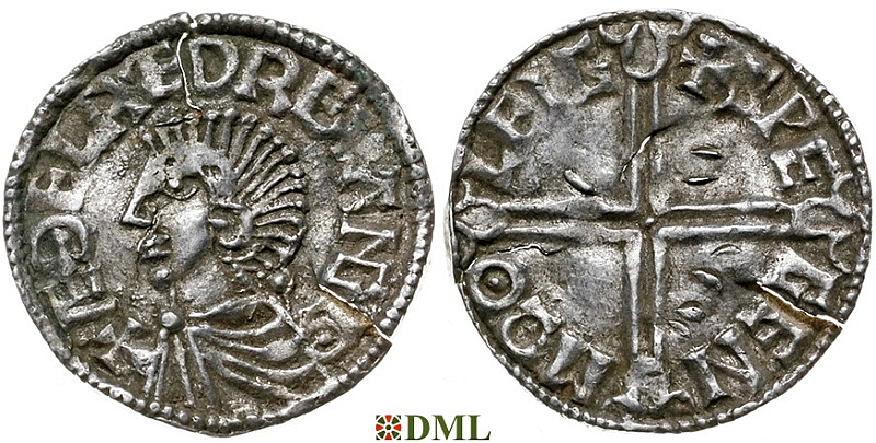 Денарий, Англия, Æthelred II (978-1016), м.д. Chester, монетарий Swegen, North 774