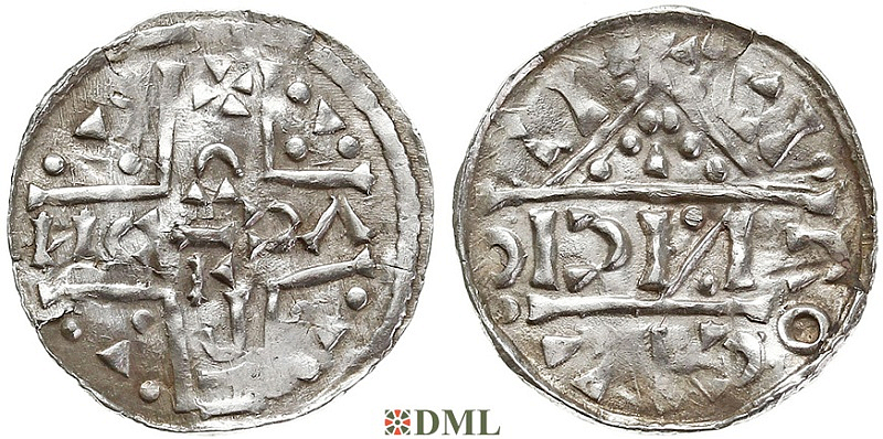 Денарий, Германия, Бавария, Heinrich V (1018-1026), м.д. Regensburg, монетарий CИCI, Hahn 1976, 31e2