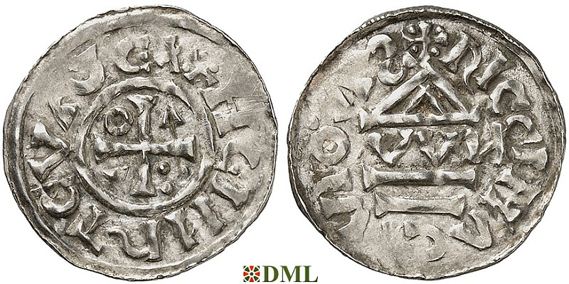 Денарий, Германия, Бавария, Heinrich II (1002-1024), м.д. Regensburg, монетарий OWИ, Hahn 1976, 27j1
