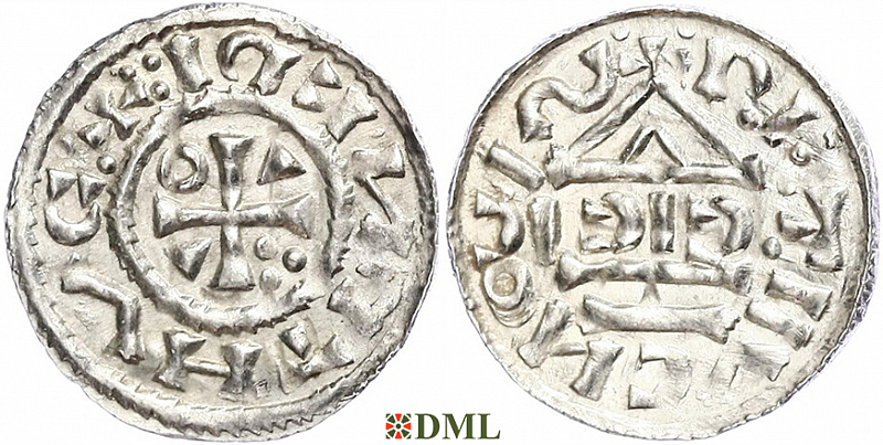 Денарий, Германия, Бавария, Heinrich II (1002-1024), м.д. Regensburg, монетарий ICIC, Hahn 1976, 27b2