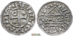 Денарий, Германия, Бавария, Heinrich II (955-995), м.д. Regensburg, монетарий ∾IC, Hahn 1976, 22g1.2
