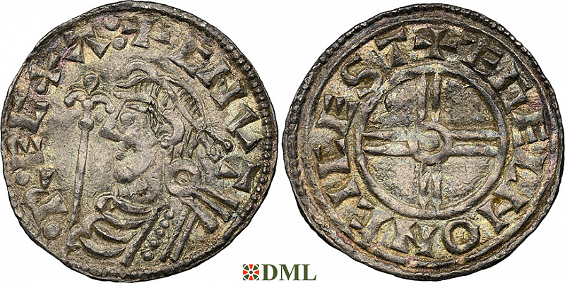 Денарий, Англия, Cnut  (1016-1035), м.д. Colchester, монетарий Ægelm, North 790