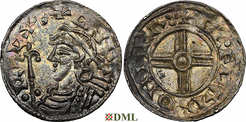 Денарий, Англия, Cnut  (1016-1035), м.д. Barnstaple, монетарий Ælfgar, North 790