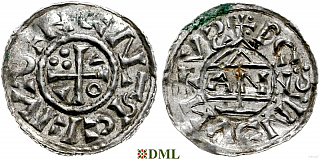 Денарий, Германия, Бавария, Heinrich II (1002-1024), м.д. Regensburg, монетарий ANNO, Hahn 1976, 27a3