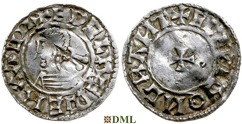 Денарий, Англия, Æthelred II (978-1016), м.д. Cambridge, монетарий Ælfwig, North 777