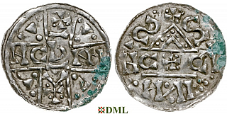 Денарий, Германия, Бавария, Heinrich V (1018-1023), м.д. Salzburg, монетарий C✠C , Hahn 1976, 99c5.A