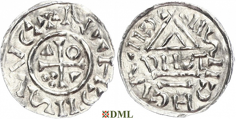 Денарий, Германия, Бавария, Heinrich II (1002-1024), м.д. Neuburg, монетарий DIIUT, Hahn 1976, 85a1