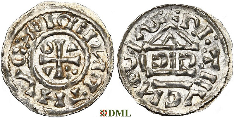 Денарий, Германия, Бавария, Heinrich II (1002-1024), м.д. Regensburg, монетарий ICIC, Hahn 1976, 27b2