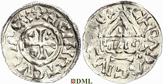 Денарий, Германия, Бавария, Heinrich II (1002-1024), м.д. Cham, монетарий HEIƧ, Hahn 1976, 80b1
