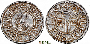 Денарий, Англия, Æthelred II (978-1016), м.д. Ipswich, монетарий Oswulf, North 766