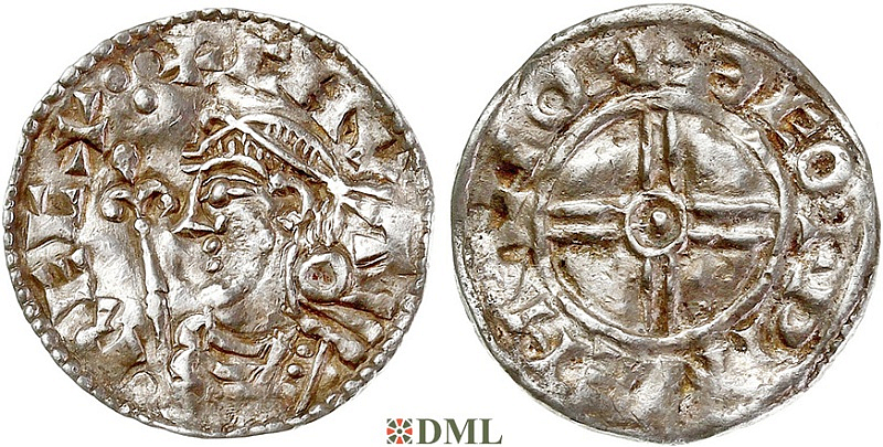 Денарий, Англия, Cnut  (1016-1035), м.д. Thetford, монетарий Wineman, North 790