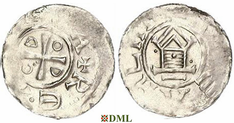 Денарий, Германия, Саксония, Otto III (983-1002), м.д. Goslar, type OAP