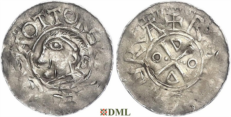 Денарий, Германия, Саксония, Otto III (983-1002), м.д. Goslar, type OAP, Dbg. 1164