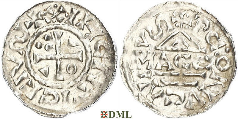 Денарий, Германия, Бавария, Heinrich II (1002-1024), м.д. Regensburg, монетарий MΛCCO, Hahn 1976, 27f1