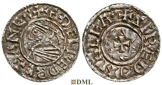 Денарий, Англия, Æthelred II (978-1016), м.д. Gloucester, монетарий Sired, North 777