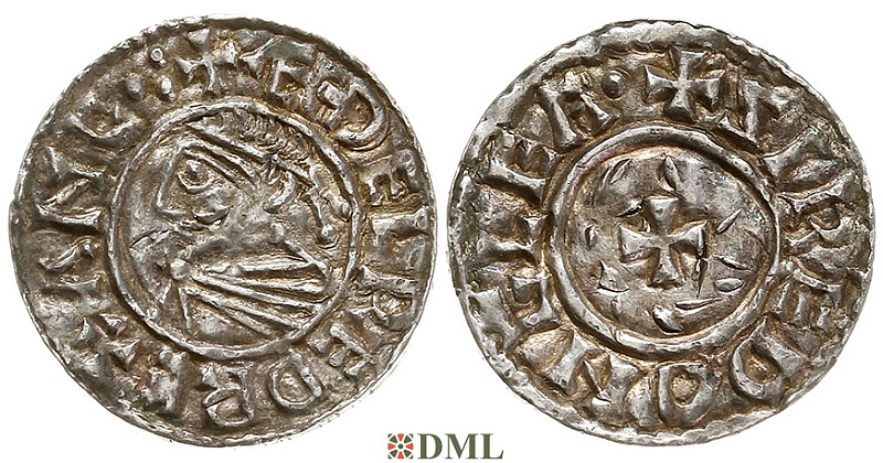 Денарий, Англия, Æthelred II (978-1016), м.д. Gloucester, монетарий Sired, North 777