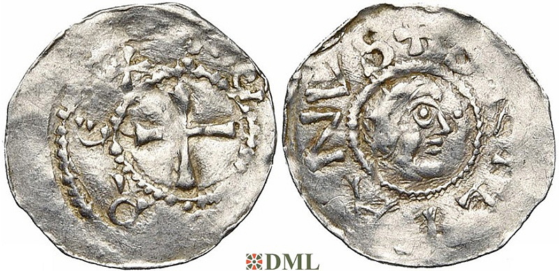 Денарий, Германия, Франкония, Otto III (983-1002), м.д. Wurzburg, Dbg. 855