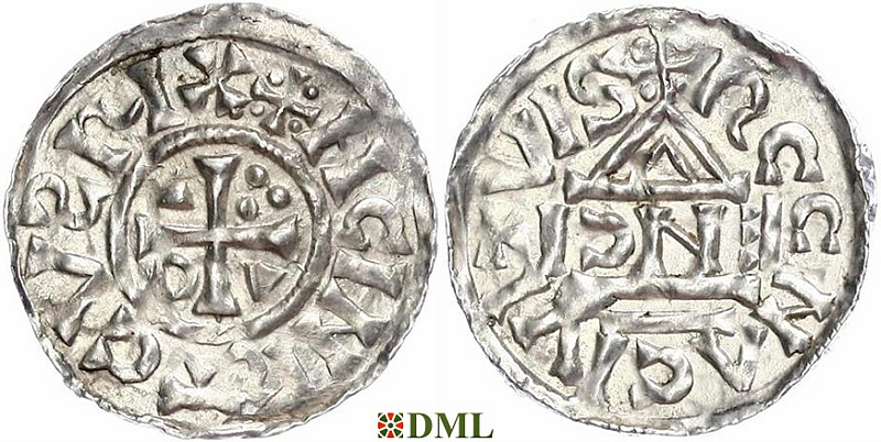 Денарий, Германия, Бавария, Heinrich II (1002-1024), м.д. Regensburg, монетарий ENCI, Hahn 1976, 27d2