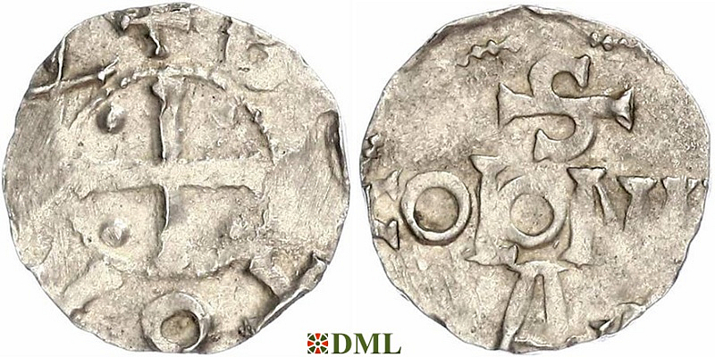 Денарий, Германия, Нижняя Лотарингия, Otto III (983-1002), м.д. Koln, Dbg. 331