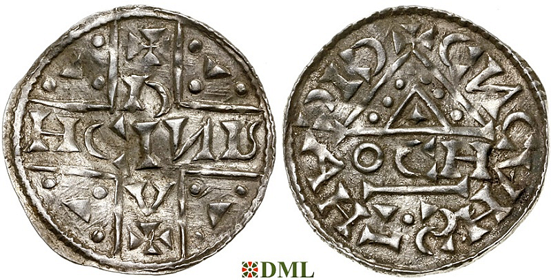 Денарий, Германия, Бавария, Heinrich V (1018-1026), м.д. Regensburg, монетарий OCH, Hahn 1976, 31f1