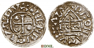 Денарий, Германия, Бавария, Heinrich II (985-995), м.д. Regensburg, монетарий ECCIO, Hahn 1976, 22b1