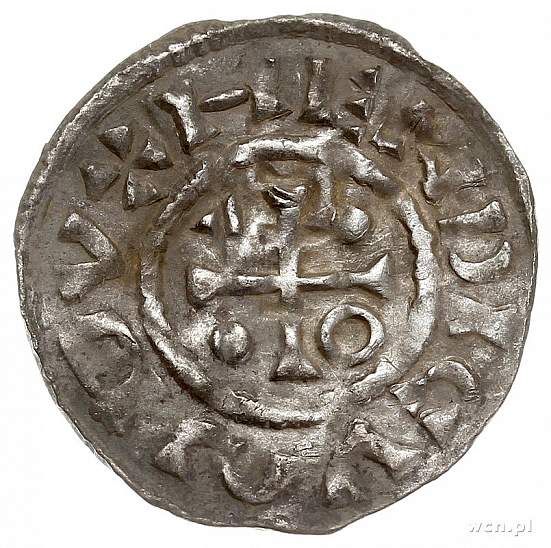 Денарий, Германия, Бавария, Heinrich IV (995-1002), м.д. Regensburg, монетарий EИC, Hahn 1976, 25c6.2