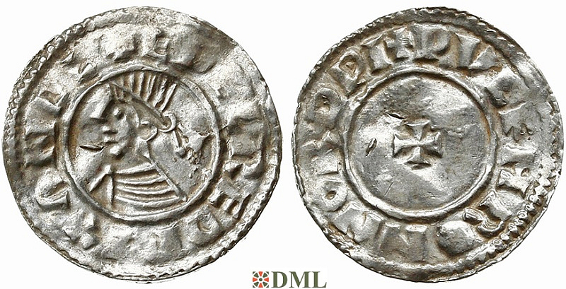 Денарий, Англия, Æthelred II (978-1016), м.д. Norwich, монетарий Wulfmær, North 777