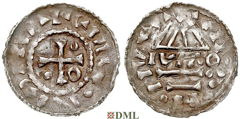 Денарий, Германия, Бавария, Hg. Heinrich II (985-995), м.д. Regensburg, монетарий MAO, Hahn 1976, 22f1