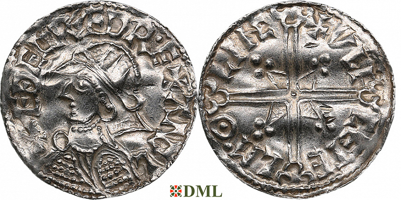 Денарий, Англия, Æthelred II (978-1016), м.д. Lincoln, монетарий Ulfketill, North 775
