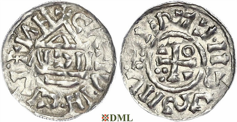 Денарий, Германия, Бавария, Heinrich II (1002-1024), м.д. Nabburg, монетарий IICIV, Hahn 1976, 74a1