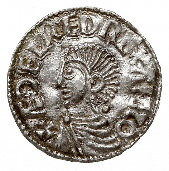 Денарий, Англия, Æthelred II (978-1016), м.д. Lincoln, монетарий Aethelnoth, North 774
