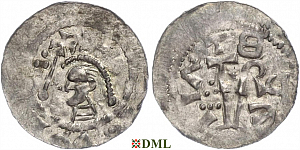 Денарий, Германия, Саксония, Adalbert (1043-1072), м.д. Bremen, Dbg. 1777