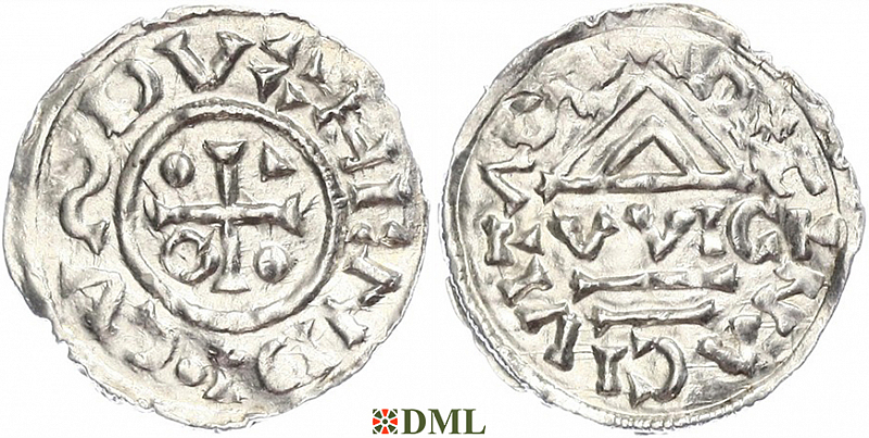 Денарий, Германия, Бавария, Heinrich IV (995-1002), м.д. Regensburg, монетарий WIC, Hahn 1976, 25e3