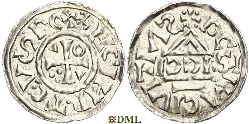 Денарий, Германия, Бавария, Heinrich II (1002-1024), м.д. Regensburg, монетарий SICCI, Hahn 1976, 27h1