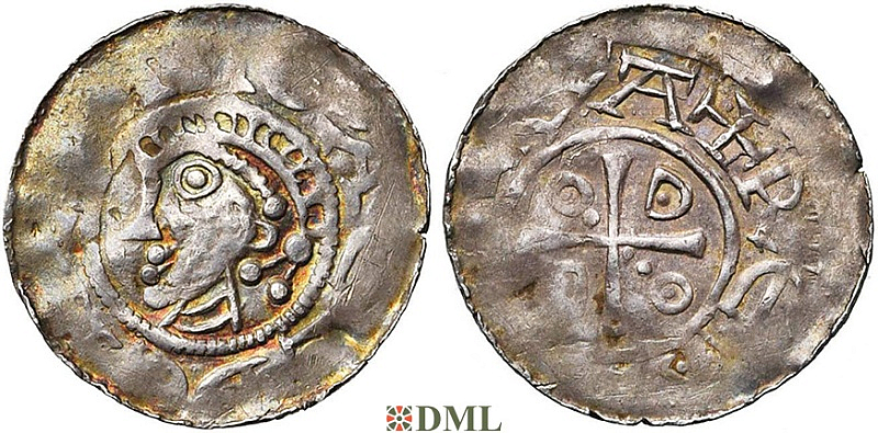 Денарий, Германия, Саксония, Otto III (983-1002), м.д. Goslar, Dbg. 1164