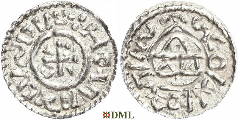 Денарий, Германия, Бавария, Heinrich II (1002-1024), м.д. Salzburg, монетарий WΛ, Hahn 1976, 89b2