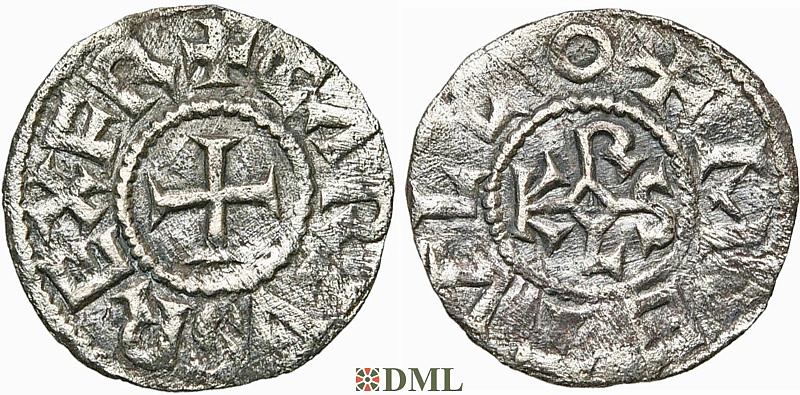 Денарий Каролинги Charlemagne (768-814) ou Charles le Chauve (840-877), м.д. Melle
