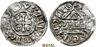 Денарий, Германия, Бавария, Heinrich IV (995-1002), м.д. Regensburg, монетарий EИC, Hahn 1976, 25c6.2