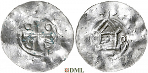 Денарий, Германия, Саксония, Otto III (983-1002), м.д. Goslar, type OAP