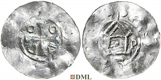 Денарий, Германия, Саксония, Otto III (983-1002), м.д. Goslar, type OAP