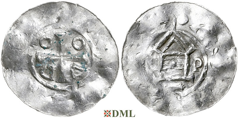 Денарий, Германия, Саксония, Otto III (983-1002), м.д. Goslar, type OAP