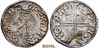 Денарий, Англия, Æthelred II (978-1016), м.д. Bath, монетарий Wynstan, North 774