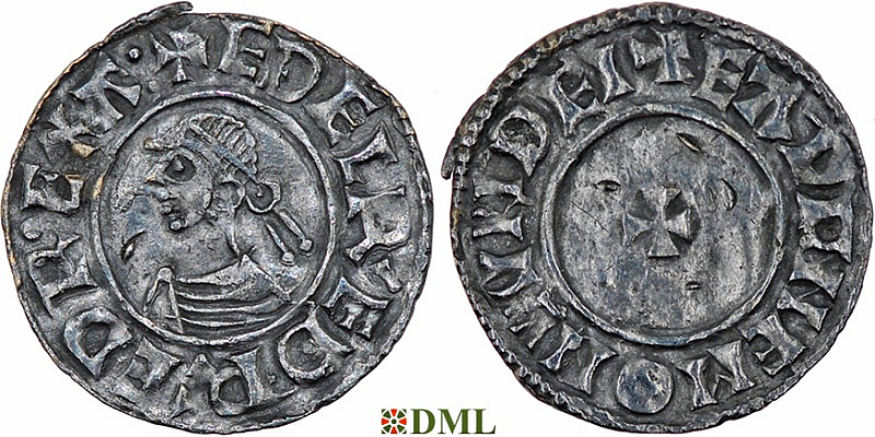 Денарий, Англия, Æthelred II (978-1016), м.д. London, монетарий Eadwine, North 777