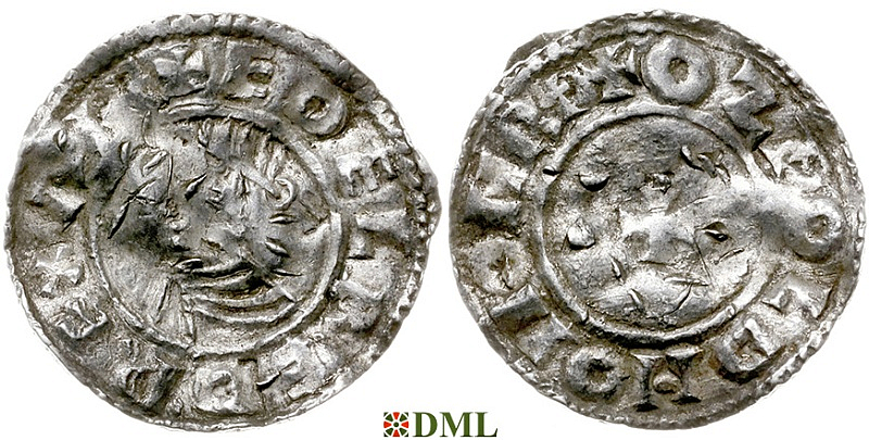 Денарий, Англия, Æthelred II (978-1016), м.д. Norwich, монетарий Oswold, North 777