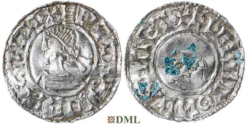 Денарий, Англия, Æthelred II (978-1016), м.д. Cambridge, монетарий Clern, North 777