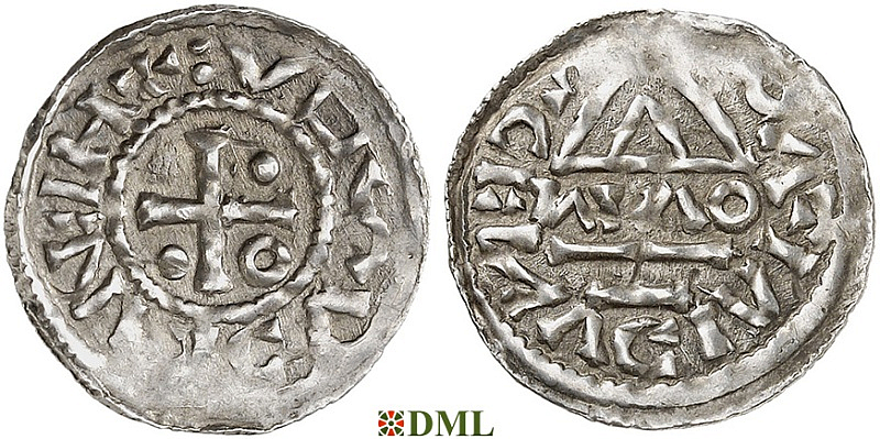 Денарий, Германия, Бавария, Heinrich II (985–995), м.д. Regensburg, монетарий WΛO, Hahn 1976, 22f2