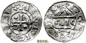 Денарий, Германия, Бавария, Heinrich II (955-995), м.д. Regensburg, монетарий ∾IC, Hahn 1976, 22g1.6