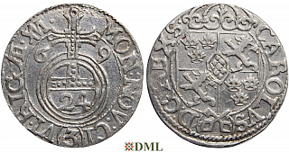 Драйпёлькер (полторак), Швеция, Рига (город), Густав II Адольф (1611-1632), м.д. Рига, минцмейстер Martin Wulff II, 1669 г., Haljak 1567