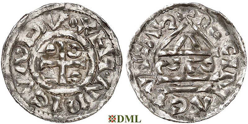Денарий, Германия, Бавария, Heinrich II (985–995), м.д. Regensburg, монетарий SIC, Hahn 1976, 22g1