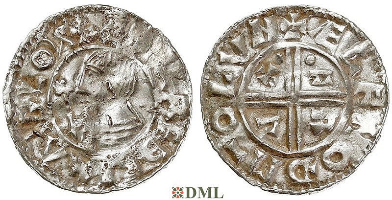 Денарий, Англия, Æthelred II (978-1016), м.д. London, монетарий Ælfnoth, North 770